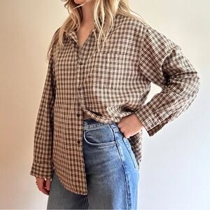 The Perfect Oversized Brown Flannel/Plaid Button Down Shirt